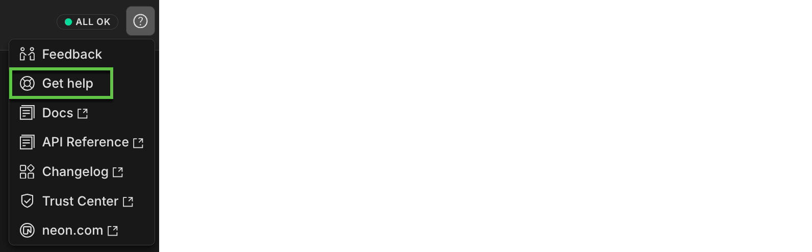 Get help option in Neon Console